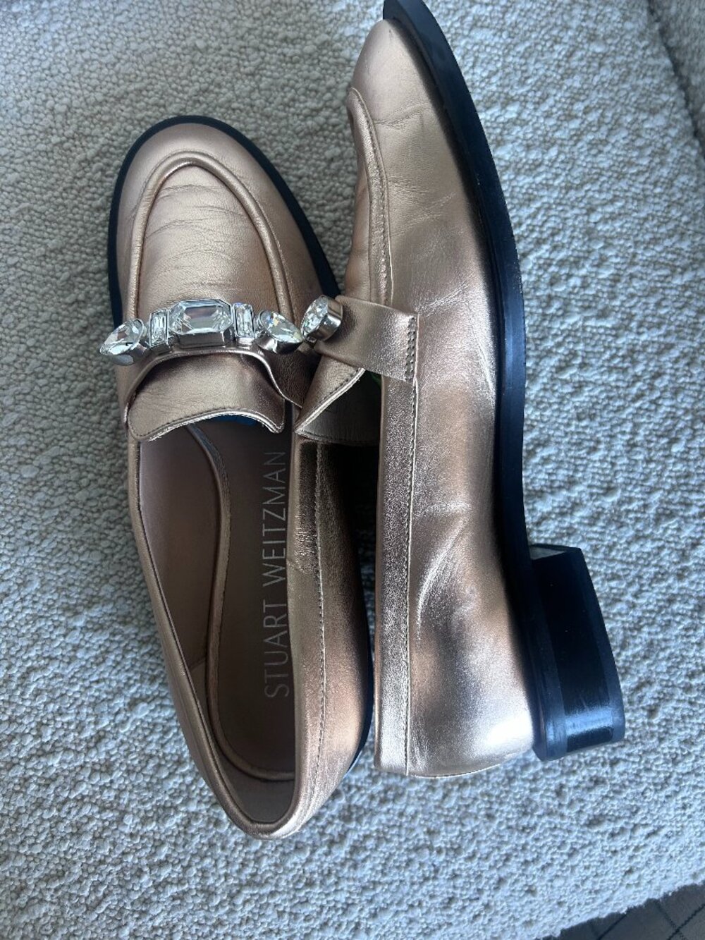 Stuart Weitzman Metallic Gold Jeweled Loafers